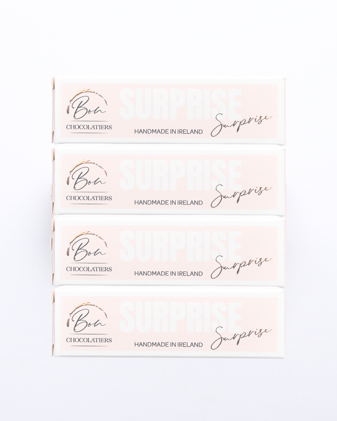 Handmade Irish Surprise Bar bundle by Bon Chocolatiers, four milk chocolate bars, a fun birthday treat for foodies.